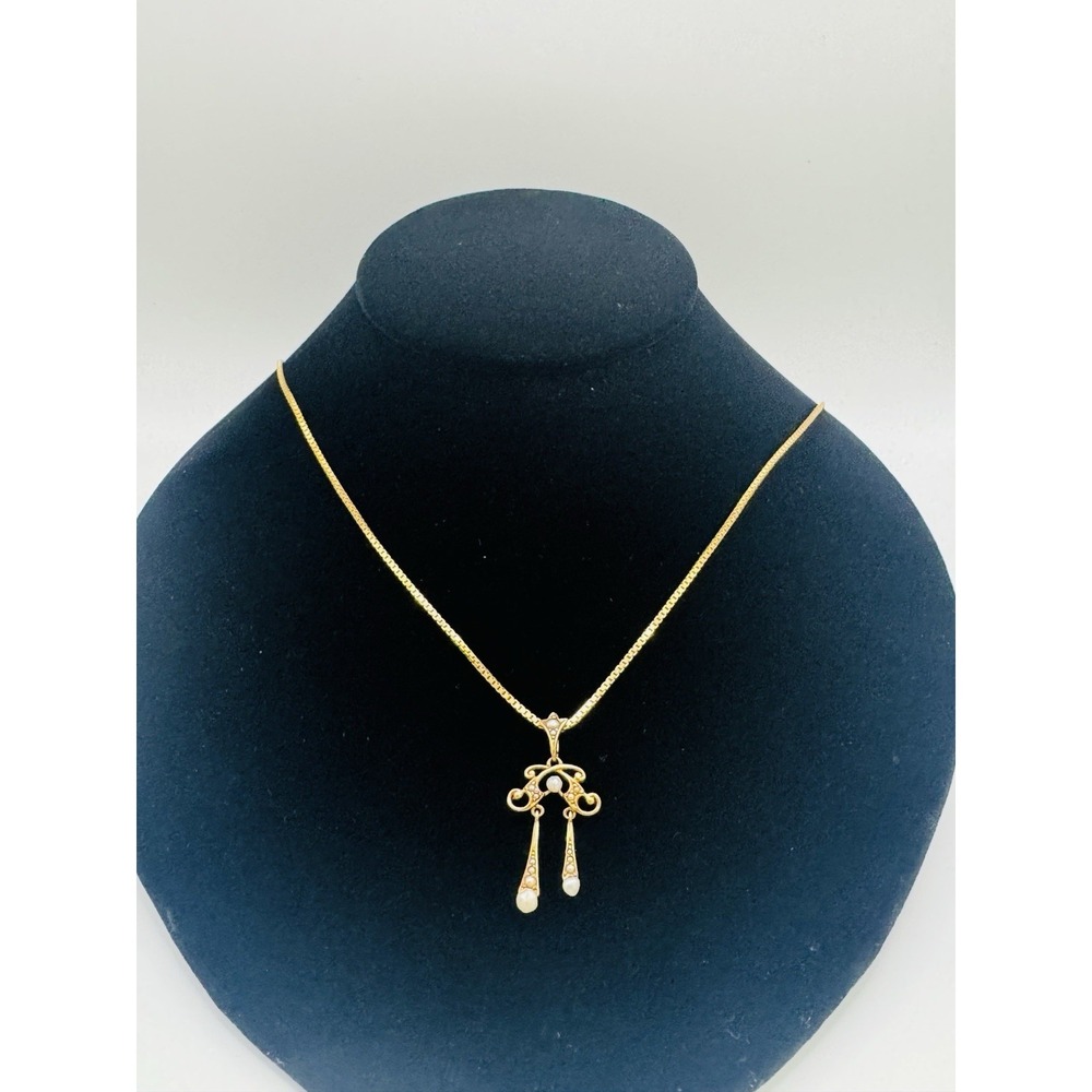 14K Gold Pearl Drop Pendant Necklace 20" 6.75g Vintage Style